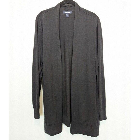 LANDS END Cardigan Women Size XL/T Black Longline Sweater Minimalist Lightweight - Picture 1 of 11